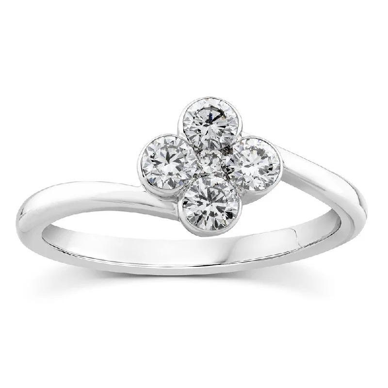 Cushion - Cut Women's Diamond Rings in Platinum with a Soft and Romantic Appearance10ct White Gold Luminesce Lab Grown 1/2 Carat Flower Shaped Diamond Ring