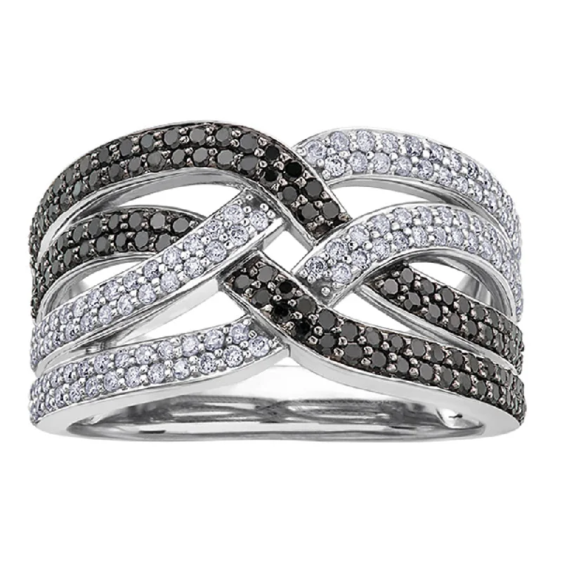 Tennis - Style Women's Diamond Rings with a Continuous Row of Diamonds for a Classic and Versatile LookCriss Cross White and Black Diamond Ring