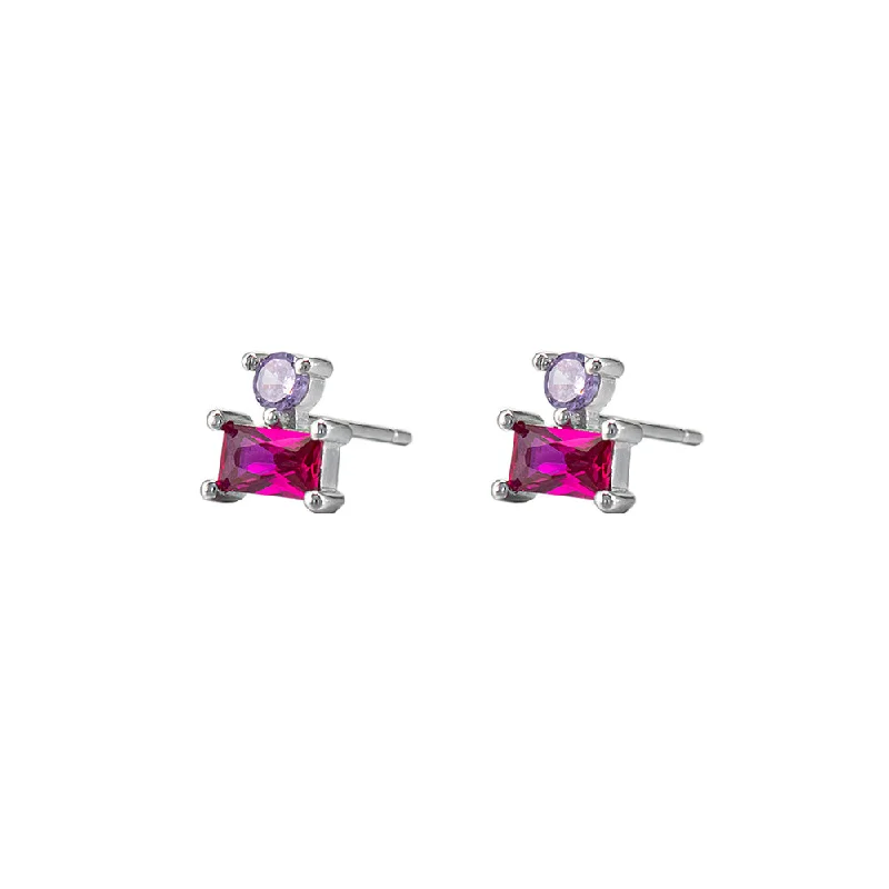 Laser - Engraved Initial Stud Earrings in Silver for a Personalized and Customized AccessorySterling Silver CZ and Ruby Stud Earrings