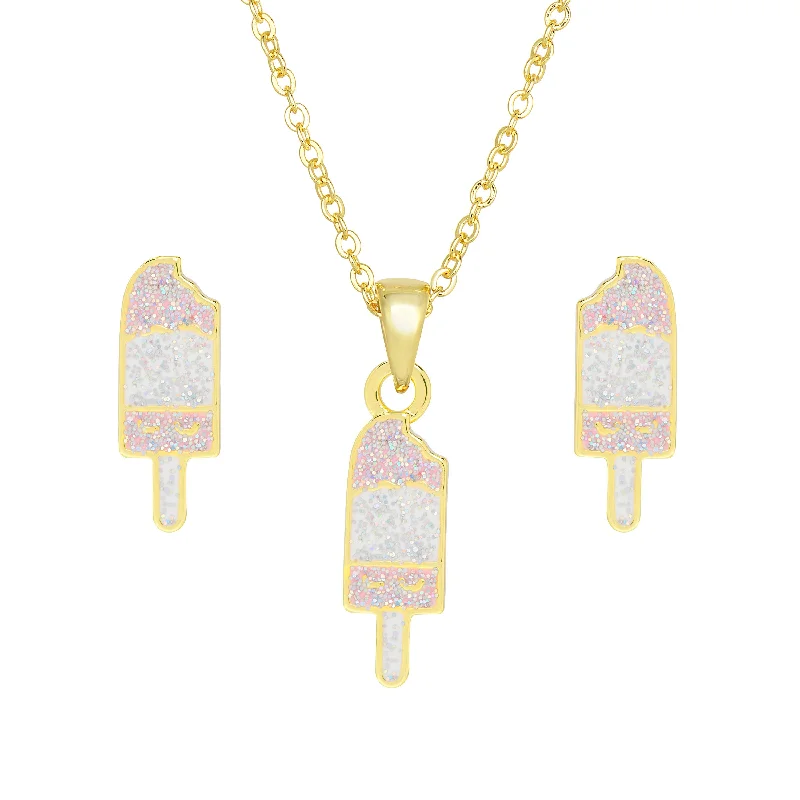 14K Gold Plated Heart - Shaped Stud Earrings for a Romantic and Feminine LookGlitter Ice Cream Necklace and Earrings Set