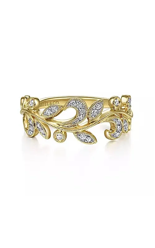 Knuckle - Duster Fashion Rings in Black - Plated Metal with Spike Details14K Yellow Gold Diamond Leaf Ring  G13049