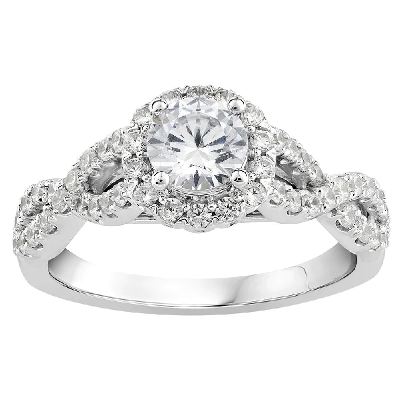 Halo - Style Women's Diamond Rings with a Center Diamond Surrounded by Smaller Diamonds in 18K GoldLuminesce Lab Grown 10ct White Gold 1.30 Carat Diamond Ring SIZE N½