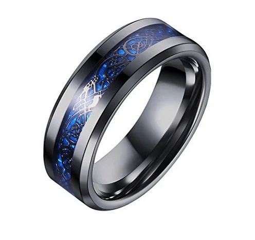 Fashion Rings with Zodiac Symbols in Gold - Filled Metal for a Personalized TouchCeltic Men's Black Blue Ring Dragon Inlay 8mm Titanium BLACK Mens Wedding Band Engagement Ring Black