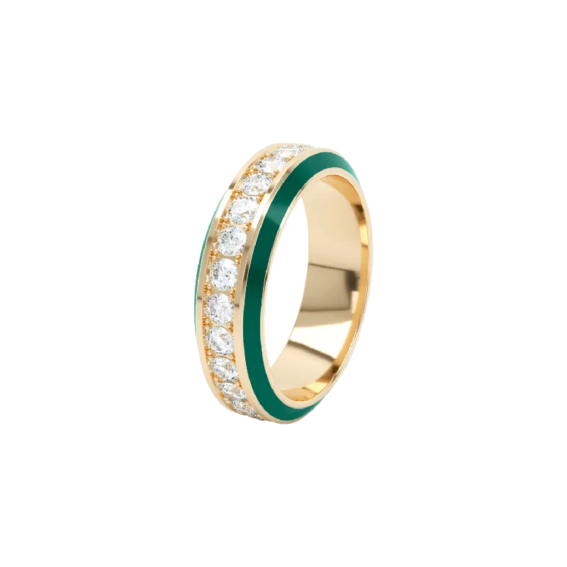 Adjustable Fashion Rings in Leather and Brass with a Tribal - Inspired DesignEternity green enamel 6mm ring