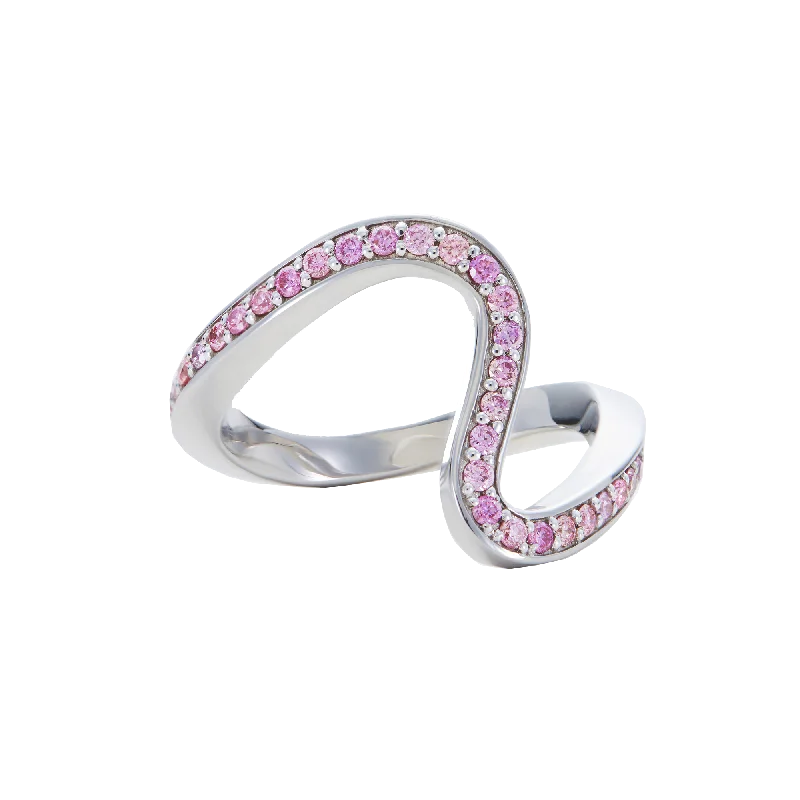 Bangle - Style Fashion Rings in Rose - Gold - Plated Aluminum with Etched PatternsFigure ring with pink diamonds