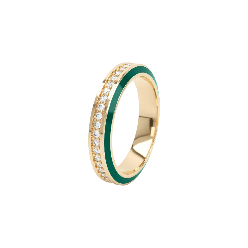 Statement - Making Fashion Rings in Gold - Plated Brass with Oversized Cubic Zirconia StonesEternity green enamel 4mm ring