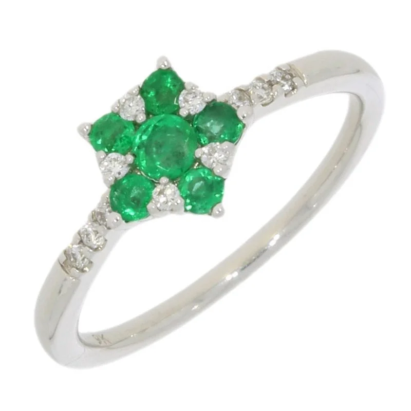 Women's Diamond Rings with Side - Stone Pave Setting for a Sparkling and Continuous Shine9ct White Gold Emerald And Diamond Cluster Ring