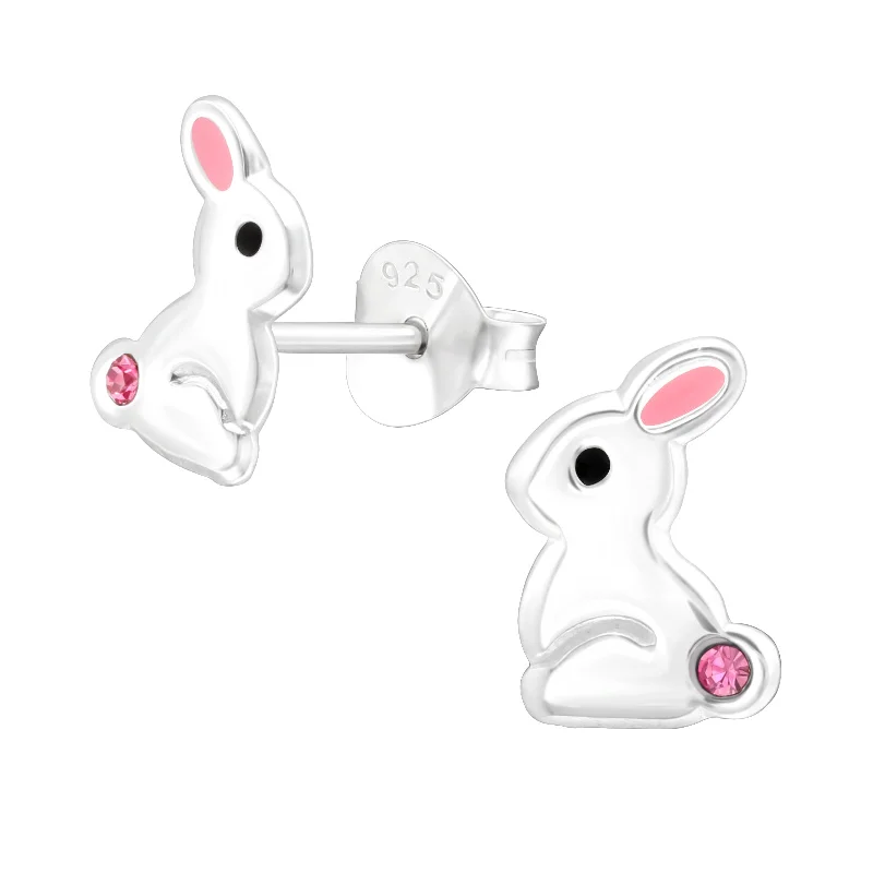 Pearl - Set Minimalist Stud Earrings in White for a Classic and Elegant AppearanceBunny Rabbit Stud Earrings with Pink Crystal in Sterling Silver