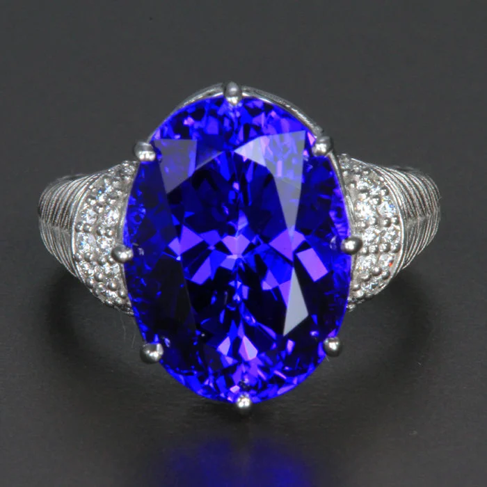 Men's Aquamarine Engagement Rings in 9K Gold with a Bezel - Set StoneEXCLUSIVE SALE 25% OFF W/CODE 25OFF - 14k White Gold Large Oval Tanzanite Ring 11.55 Carats with side diamonds