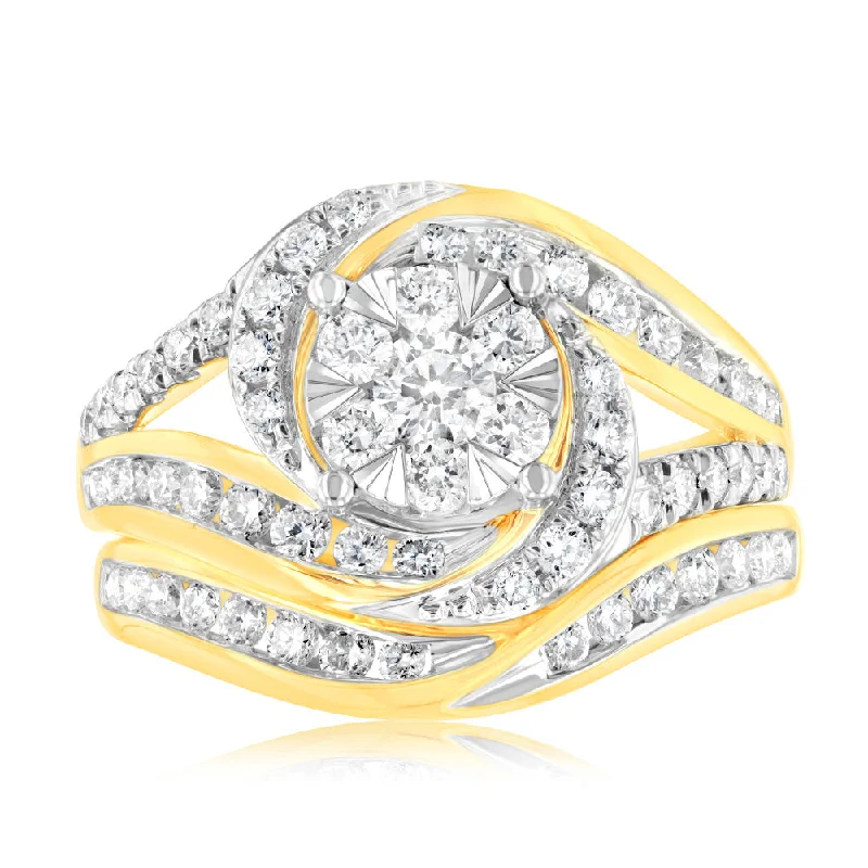 Women's Diamond Rings with Side - Stone Pave Setting for a Sparkling and Continuous ShineLuminesce Lab Grown 9ct Yellow Gold 1 Carat Bridal Diamond Ring