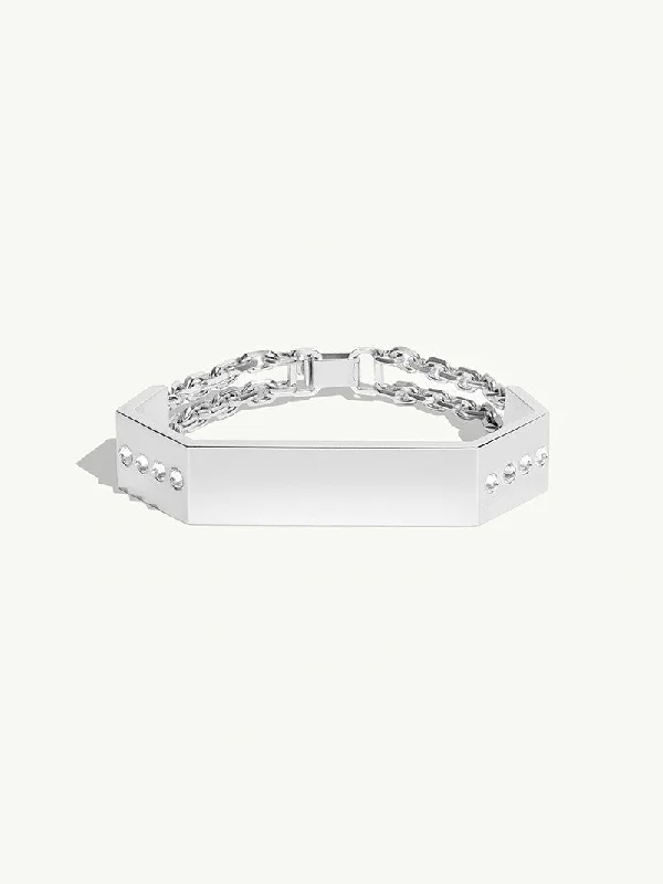 Emerald - cut diamond engagement ring set in a modern titanium bandOctavian Brilliant-Cut White Diamond Geometric ID Bracelet In Sterling Silver - Large