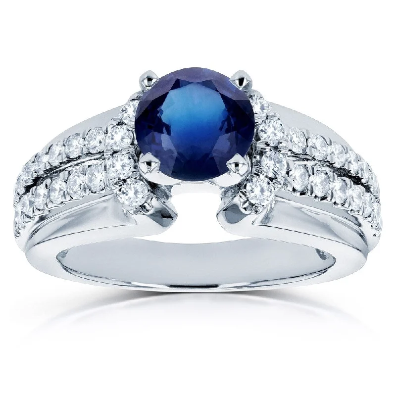 Three - Stone Women's Diamond Rings Symbolizing Past, Present, and Future with Emerald - Cut DiamondsAnnello by Kobelli 14k White Gold 1 1/2ct TGW Blue Sapphire and Diamond Split Shank Engagement Ring