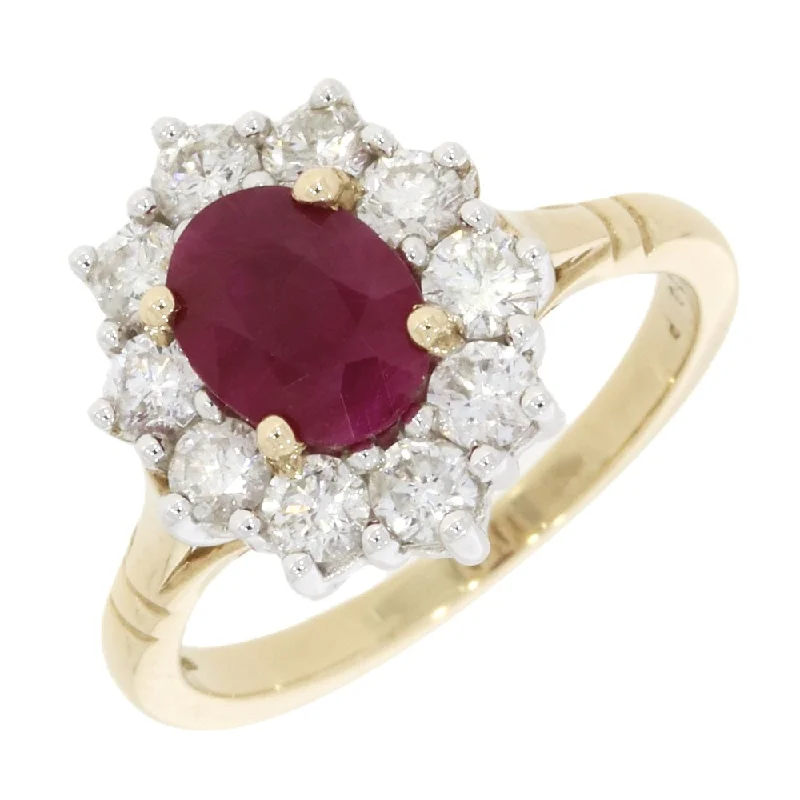 Pear - Shaped Women's Diamond Rings in Yellow Gold with a Single - Diamond Pendant Look9ct Yellow Gold Ruby and 1.00ct Diamond Cluster Ring