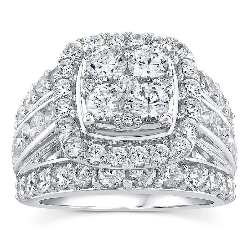 Three - Stone Women's Diamond Rings Symbolizing Past, Present, and Future with Emerald - Cut Diamonds14ct White Gold Luminesce Lab Grown 3.95 Carat Diamond Ring SIZE N½