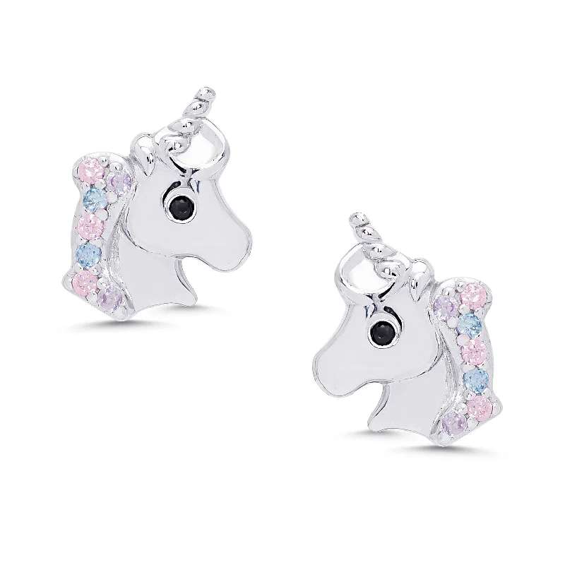 Hypoallergenic Sterling Silver Star - Studded Stud Earrings for Sensitive EarsCZ Unicorn Stud Earrings in Sterling Silver (Multi)