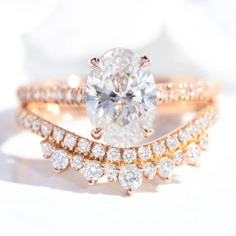 Pear - Shaped Women's Diamond Rings in Yellow Gold with a Single - Diamond Pendant Look2.10 Ctw Oval Diamond Ring Stack w/ Lab Diamond and Crown Wedding Band