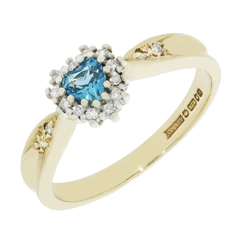 Cathedral - Style Women's Diamond Rings with a Raised Center Setting and Elaborate MetalworkPre Owned 9ct Yellow Gold Topaz and Diamond Heart Shape Ring