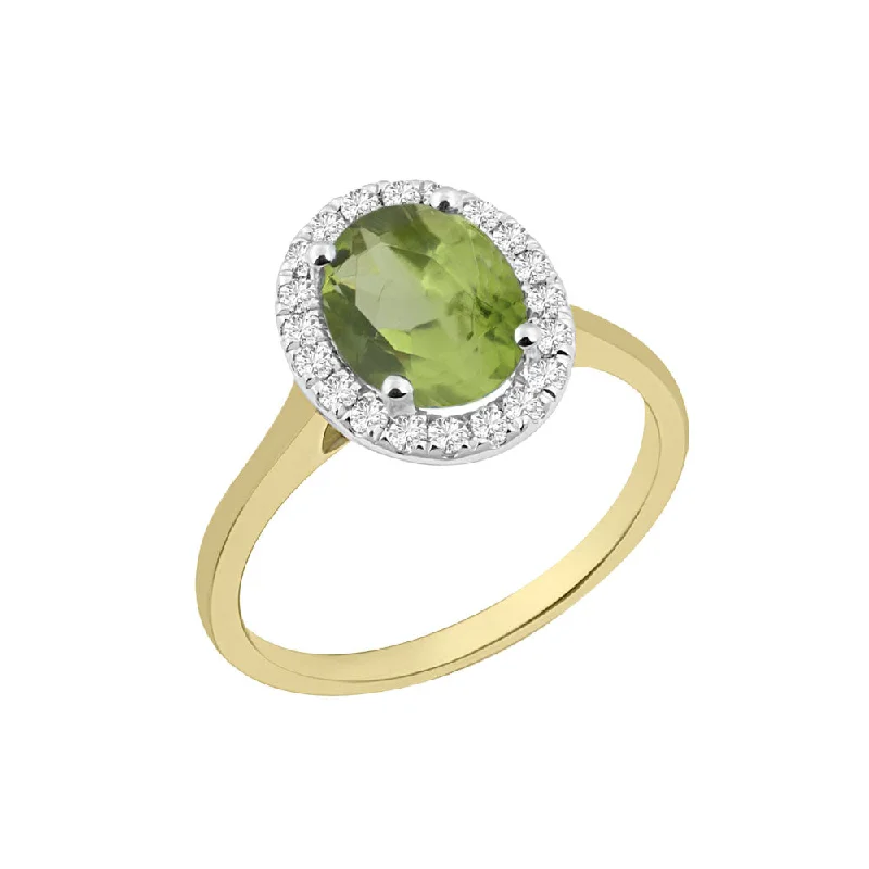 Men's Tanzanite Engagement Rings in Palladium with a Three - Stone Arrangement18ct Yellow Gold Oval Peridot and Diamond Engagement Ring