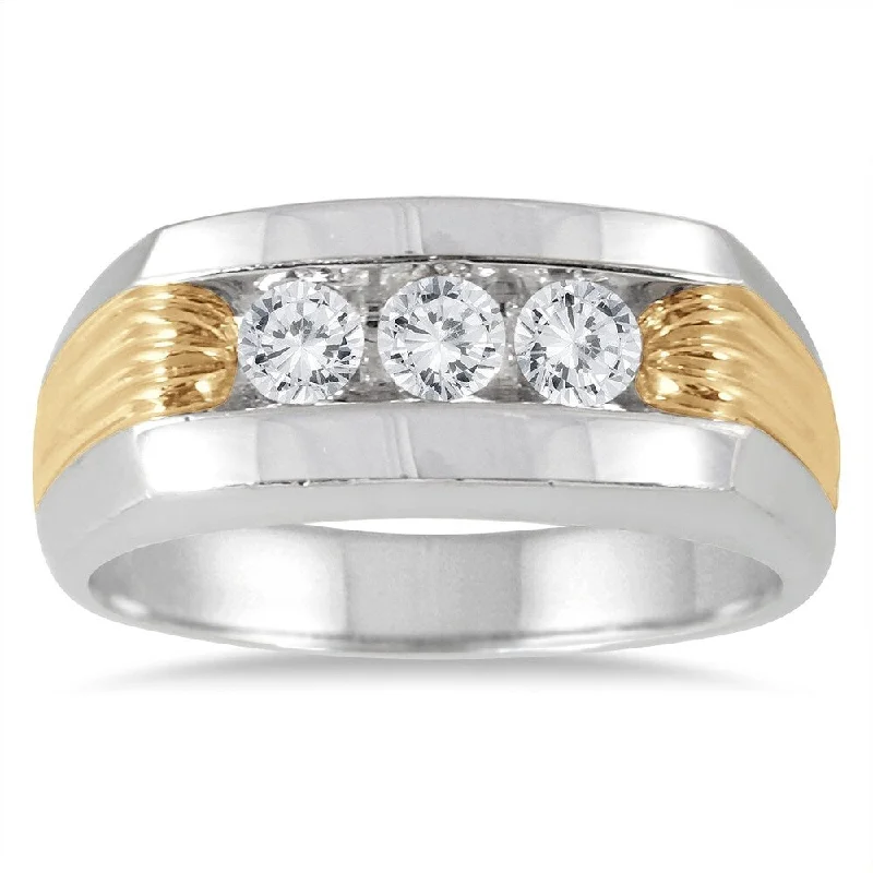 Pear - Shaped Women's Diamond Rings in Yellow Gold with a Single - Diamond Pendant Look1/2 Carat TW Diamond Men's Ring in 10K Two Tone Gold