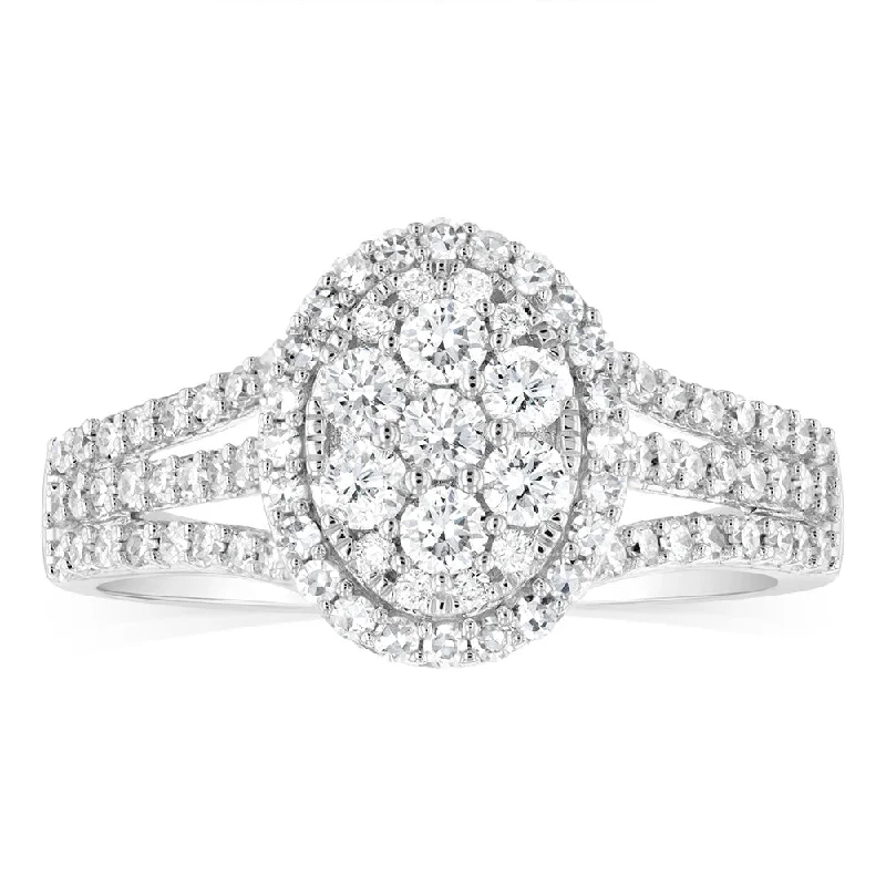 Cluster - Style Women's Diamond Rings with Multiple Small Diamonds Arranged in a Stunning PatternLuminesce Lab Grown 1Carat Diamond Ring in 9ct White Gold