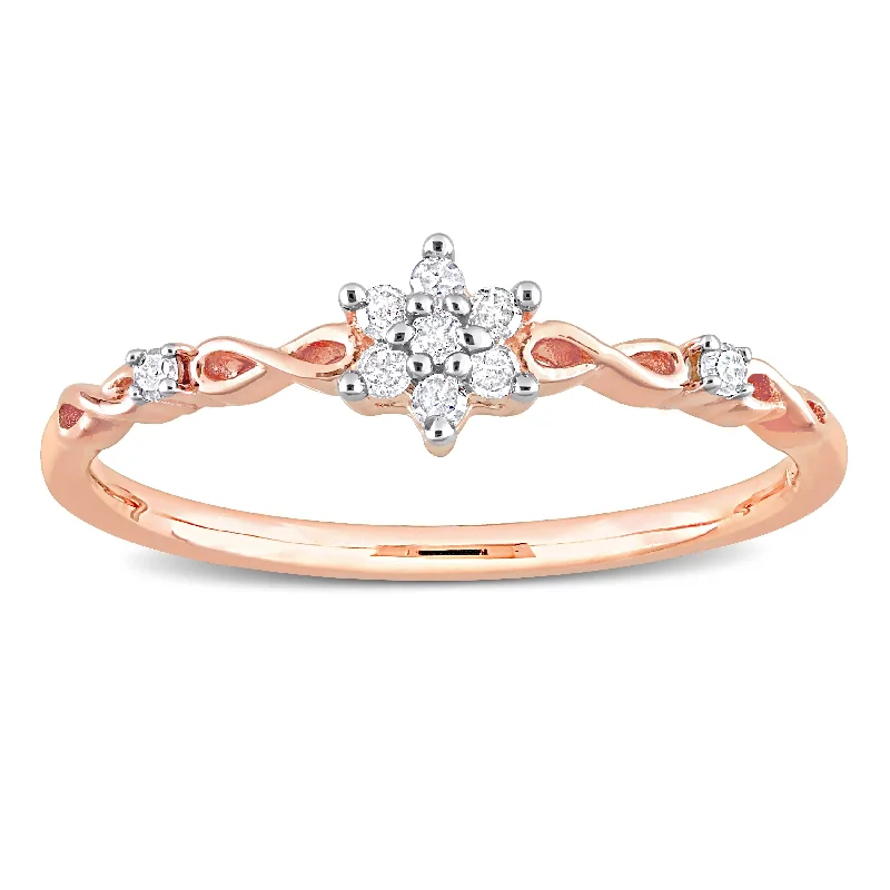 Women's Diamond Rings with Side - Stone Pave Setting for a Sparkling and Continuous ShineMiadora 1/10ct TDW Diamond Floral Promise Ring in Rose Plated Sterling Silver