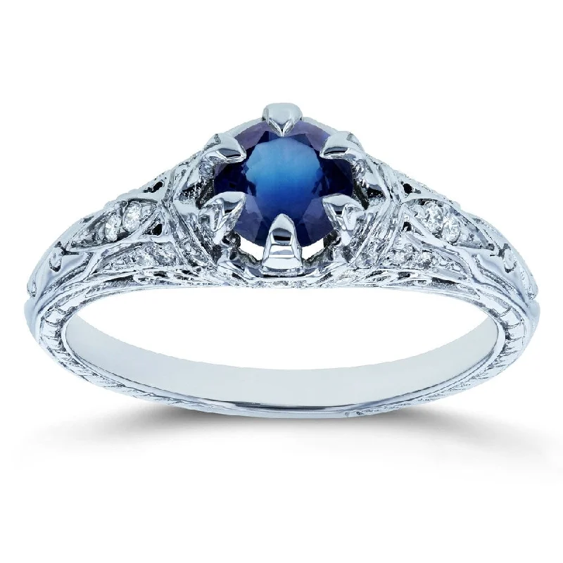 Adjustable Women's Diamond Rings with a Flexible Band for a Comfortable and Custom FitAnnello by Kobelli 14k White Gold 5/8ct TGW Sapphire and Diamond 6-Prong Antique Engagement Ring