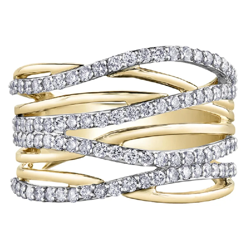 Cluster - Style Women's Diamond Rings with Multiple Small Diamonds Arranged in a Stunning PatternCriss-Cross Style Band