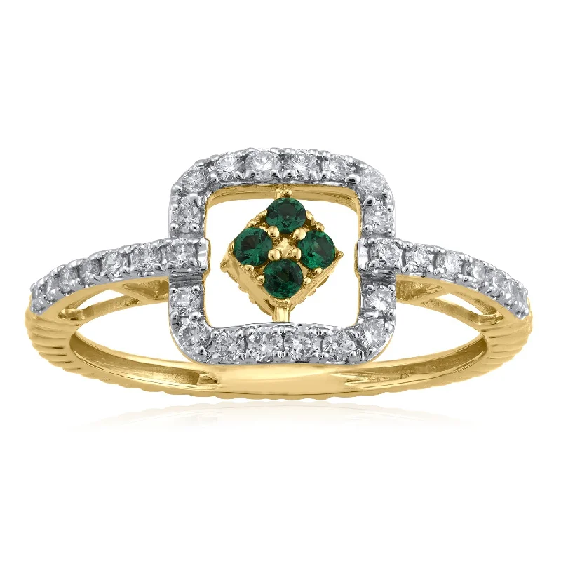 Heart - Shaped Women's Diamond Rings in Rose Gold for a Romantic and Symbolic Gift18K YG Cluster Diamond Created Emerald Ring-1pc