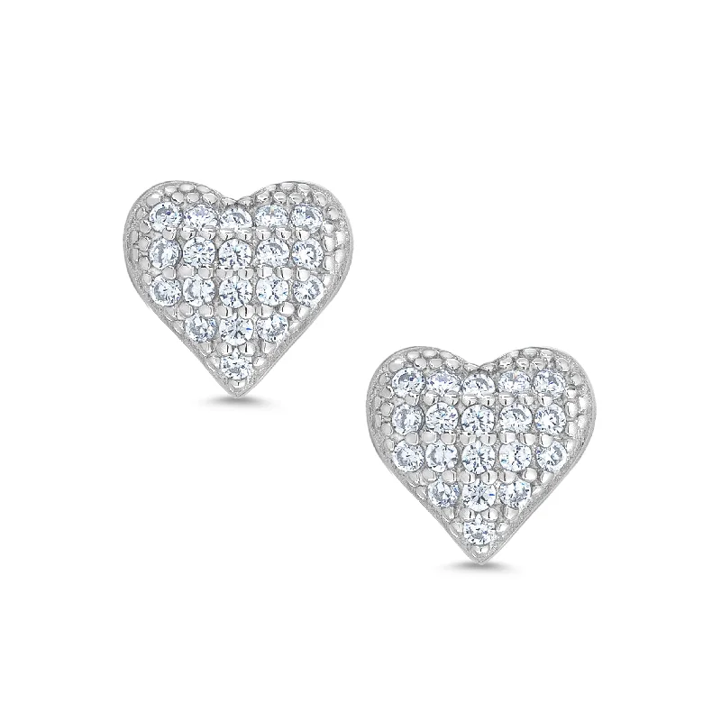 Rhinestone - Embellished Crown - Shaped Stud Earrings for a Princess - Inspired LookPave CZ Heart Stud Earrings in Sterling Silver