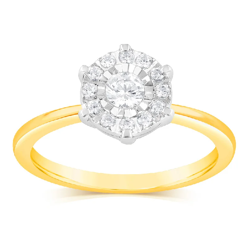 Cluster - Style Women's Diamond Rings with Multiple Small Diamonds Arranged in a Stunning PatternLuminesce Lab Grown 9ct Yellow Gold "2.25 Carat Look" 1/2 Carat Diamond Ring