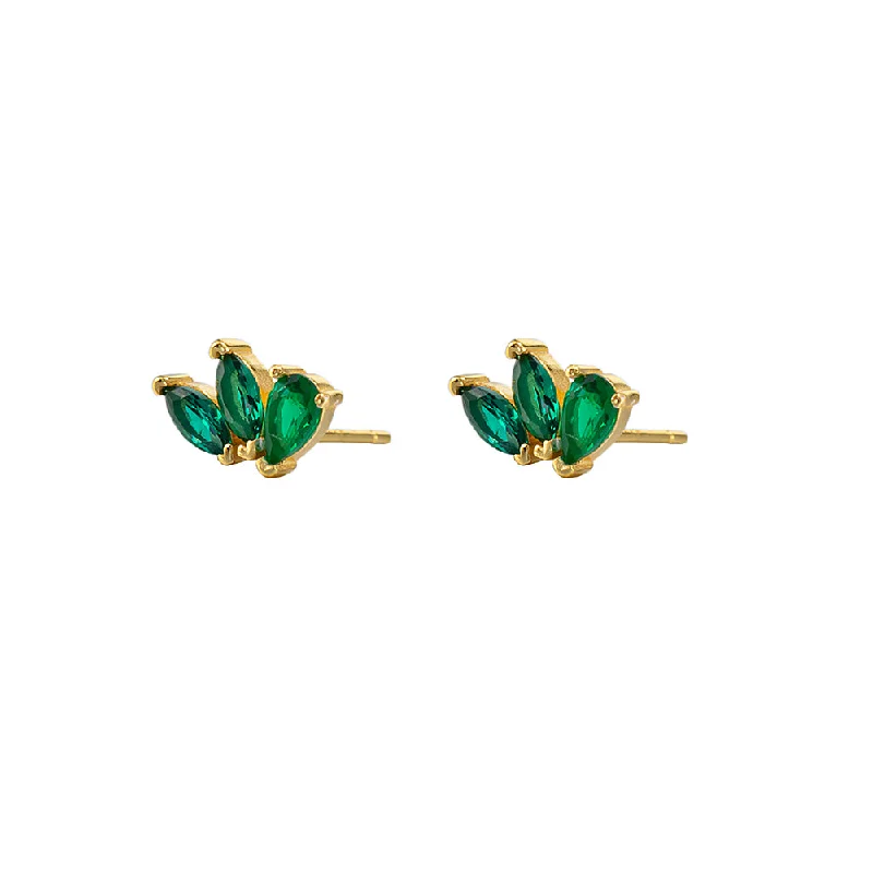 Vintage - Inspired Filigree - Worked Stud Earrings in Gold - Tone for an Antique AestheticEmerald Flower Stud Earrings