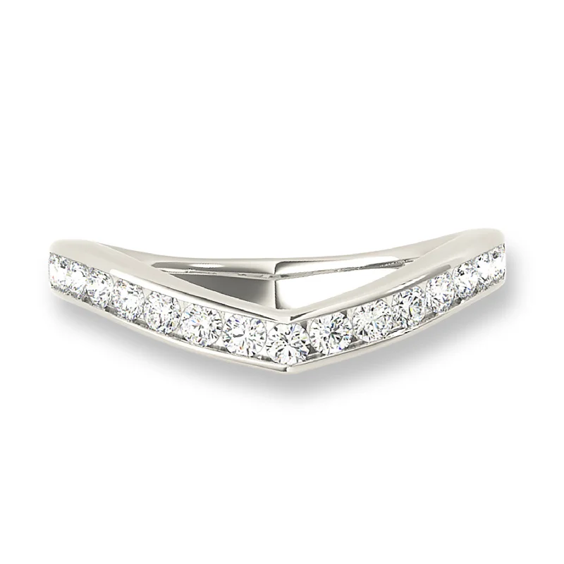 Three - Stone Women's Diamond Rings Symbolizing Past, Present, and Future with Emerald - Cut DiamondsChannel Set Diamond Curved Band