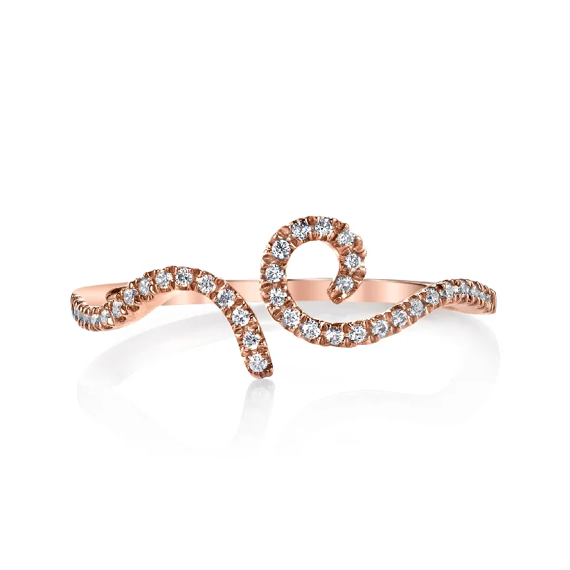 Stackable Fashion Rings in Rose - Gold Tone with Delicate Floral Engravings14K Rose Gold 0.15ct. Curving Diamond Accent Fashion Ring