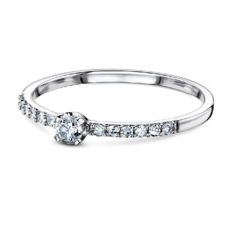 Cathedral - Style Women's Diamond Rings with a Raised Center Setting and Elaborate MetalworkAnnello by Kobelli 10k White Gold 1/16ct.tw Low Petite Diamond Promise Ring