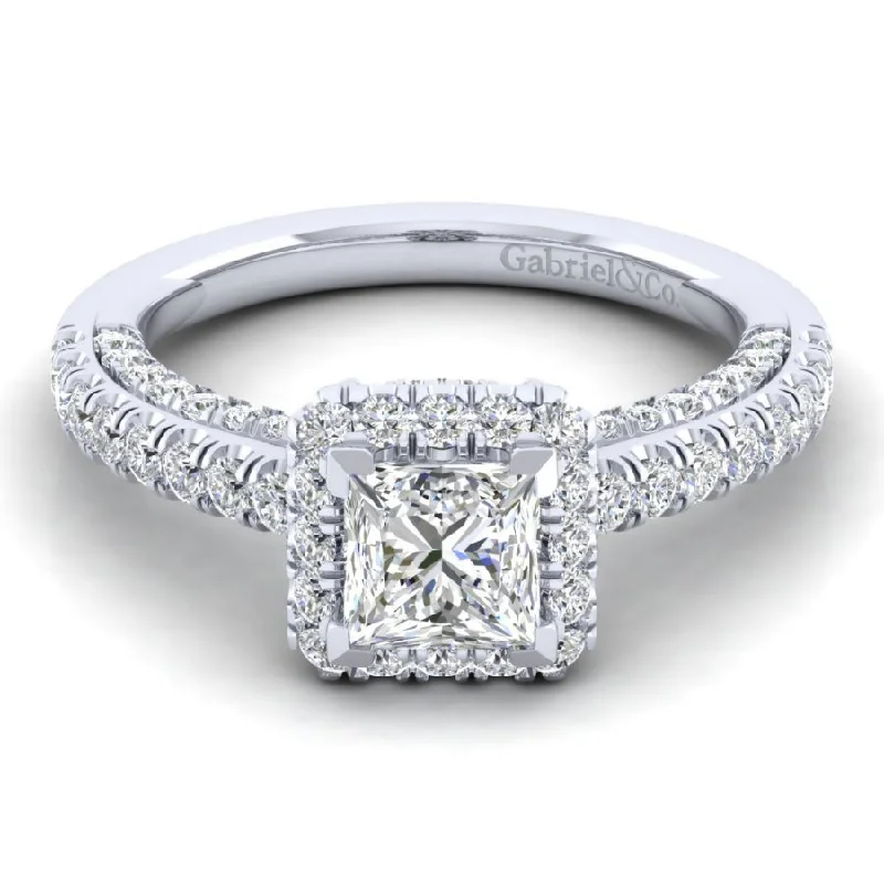 Princess - cut diamond engagement ring with a pavé - set band in platinumMilan Princess Cut Engagement Ring Setting