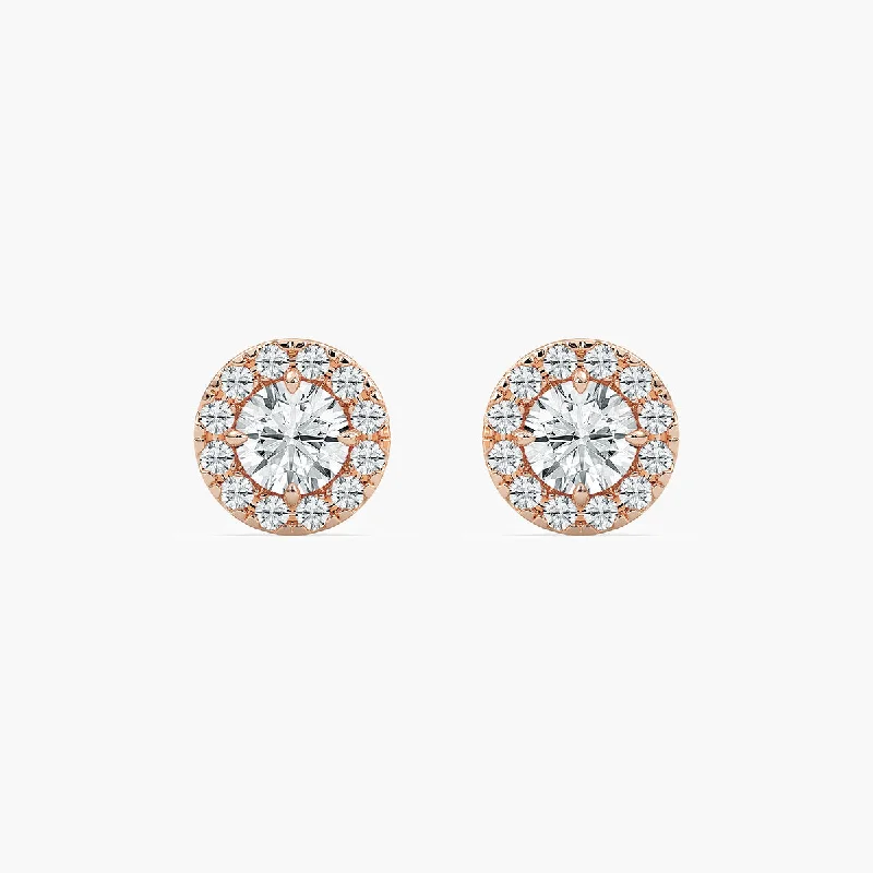 Rhinestone - Embellished Crown - Shaped Stud Earrings for a Princess - Inspired LookRound Lab Grown Diamond Halo Stud Earrings