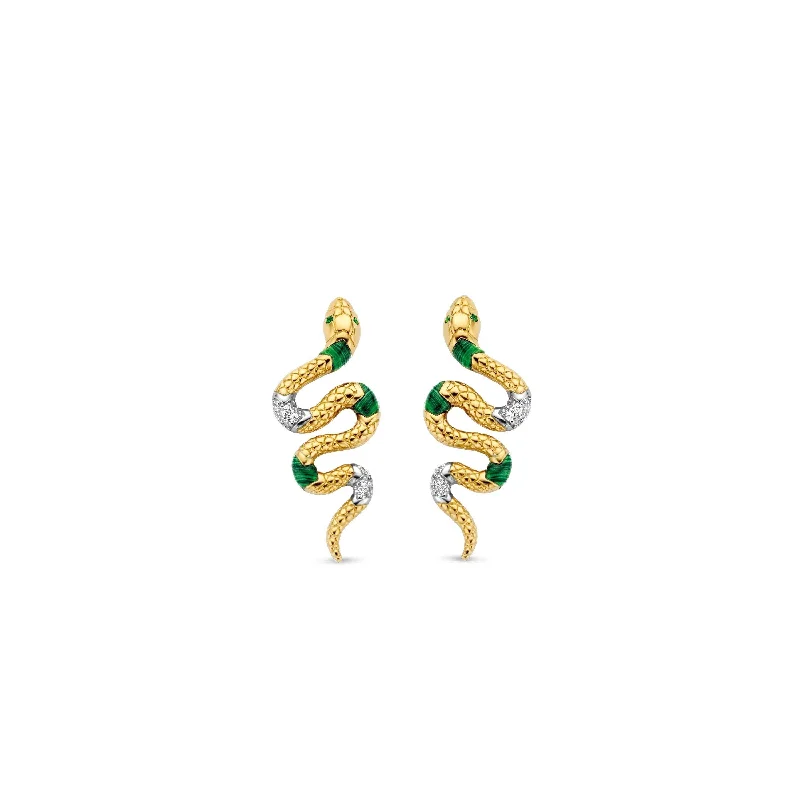 Magnetic - Back Stud Earrings in Black for Easy and Comfortable WearTi Sento Emerald Snake Earrings - 18ct Gold Vermeil