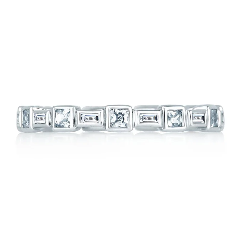 Open - Band Fashion Rings in Sterling Silver with Gemstone InlaysA. Jaffe Princess and Baguette Diamond Eternity Anniversary Ring WR0840/65