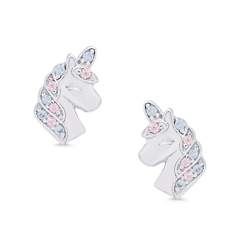 Glow - in - the - Dark Star Stud Earrings for a Mysterious and Night - Time - Friendly AccessoryCZ Unicorn Stud Earrings in Sterling Silver (Pink/Blue)