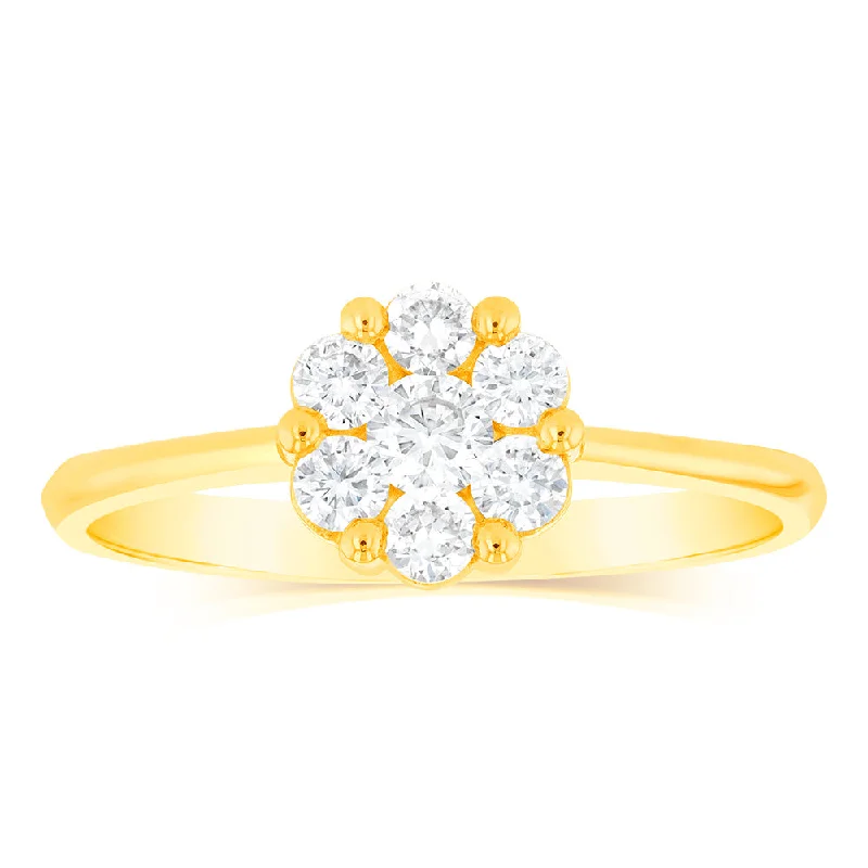 Women's Diamond Rings with Side - Stone Pave Setting for a Sparkling and Continuous ShineLuminesce Lab Grown 1/2 Carat Diamond Ring in 9ct Yellow Gold