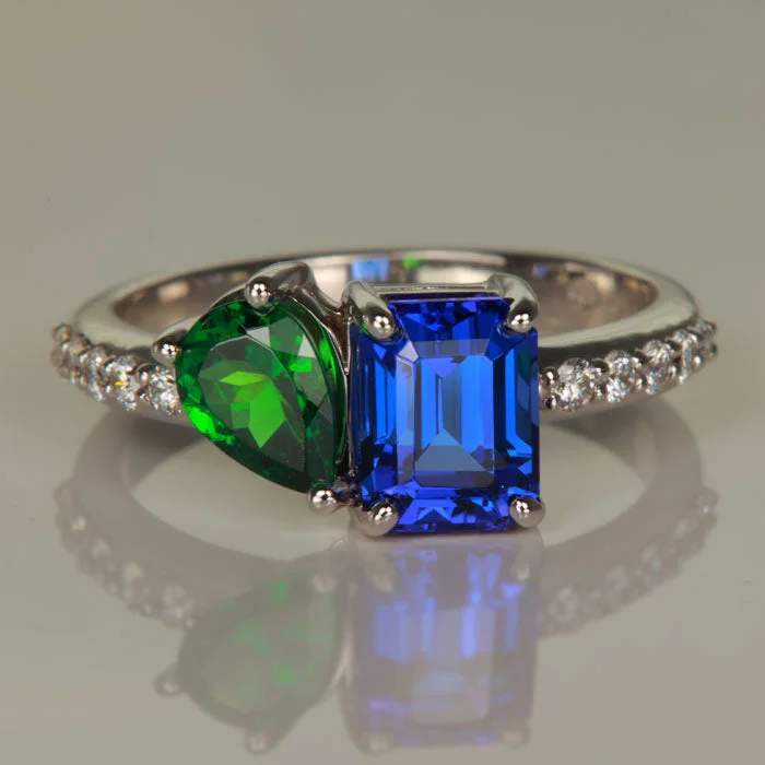 Men's Alexandrite Engagement Rings in Platinum with a Hidden Halo of Diamonds14K White Gold Tanzanite and Tsavorite Garnet Ring 1.86cts