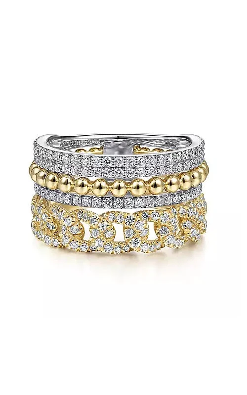 Pearl - Adorned Fashion Rings in Gold - Tone Alloy for a Sophisticated Look14K White-Yellow Gold Wide Band Layered Diamond Ring  G13017