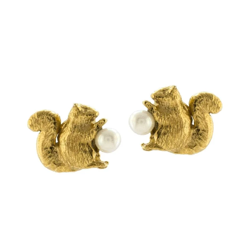 Magnetic - Back Stud Earrings in Black for Easy and Comfortable WearAlex Monroe Squirrel and Pearl Stud Earrings