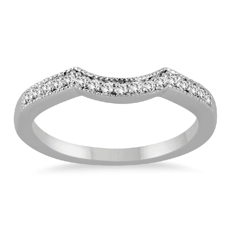 Cluster - Style Women's Diamond Rings with Multiple Small Diamonds Arranged in a Stunning Pattern1/8 Carat TW Diamond Curved Wedding Band in 14K White Gold