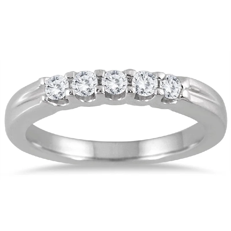 Vintage - Style Women's Diamond Rings with Floral - Engraved Bands and Multiple Diamond AccentsMarquee Jewels 14k White Gold 1/4ct TDW 5-stone Diamond Band