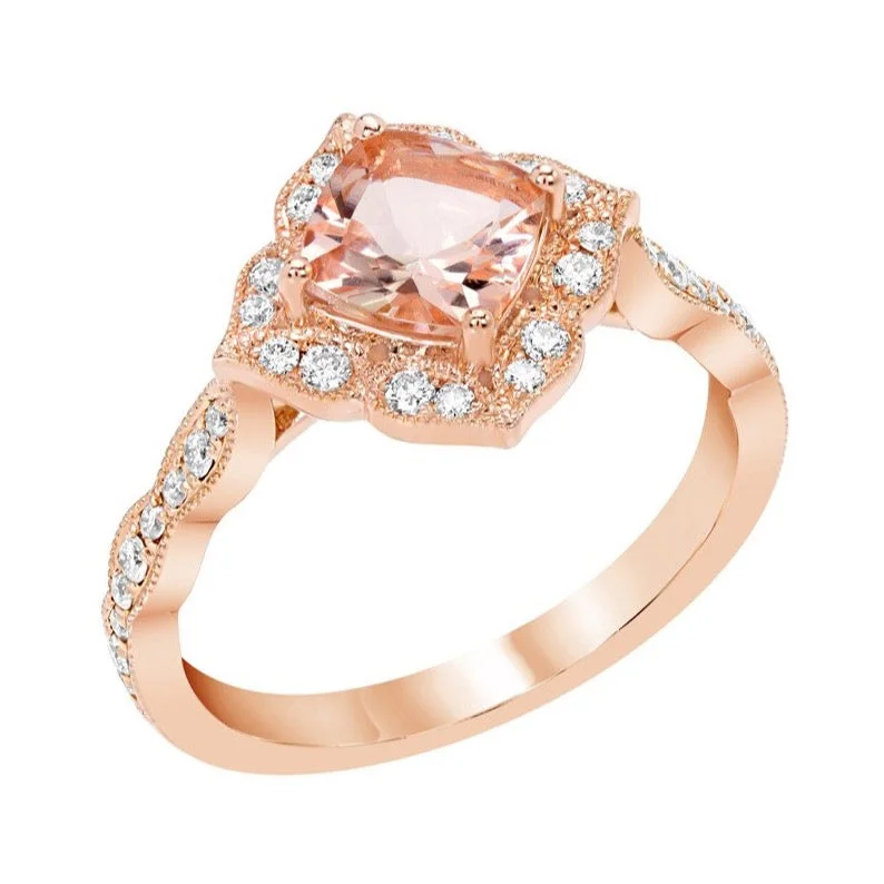 Men's Turquoise Engagement Rings in 925 Silver with a Southwestern - Inspired Band14k Rose Gold Cushion Cut Morganite Diamond Halo Engagement Ring