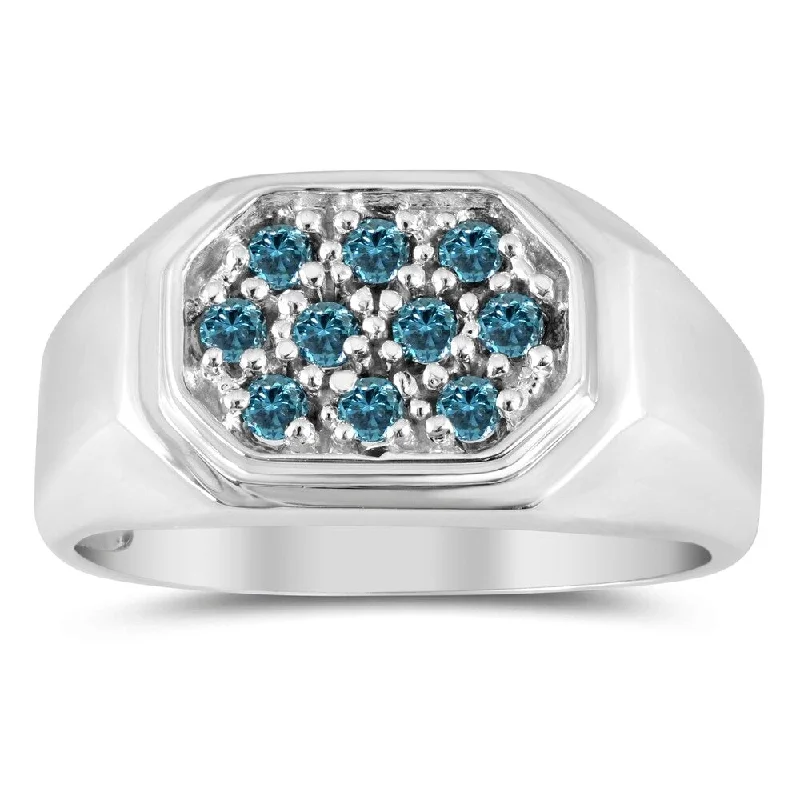 Signature - Design Women's Diamond Rings with a Brand - Specific Pattern and High - Quality DiamondsBlue Diamond Men's Ring in 10k White Gold