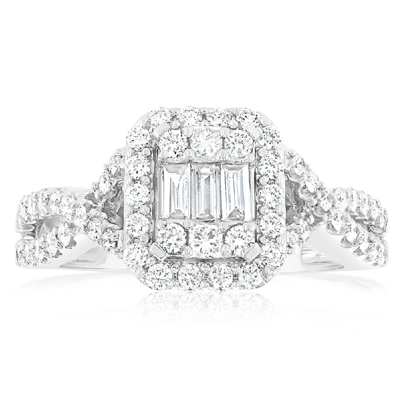 Halo - Style Women's Diamond Rings with a Center Diamond Surrounded by Smaller Diamonds in 18K GoldLuminesce Lab Grown 18ct White Gold 1 Carat Diamond Engagement Ring