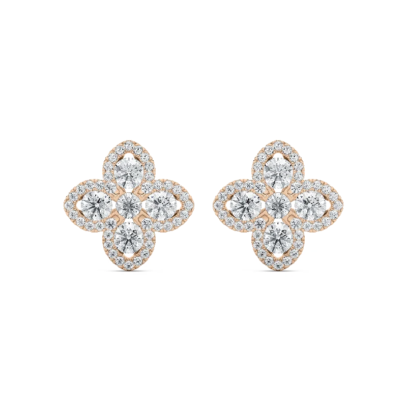 Rhinestone - Embellished Crown - Shaped Stud Earrings for a Princess - Inspired LookClover Stud Earrings