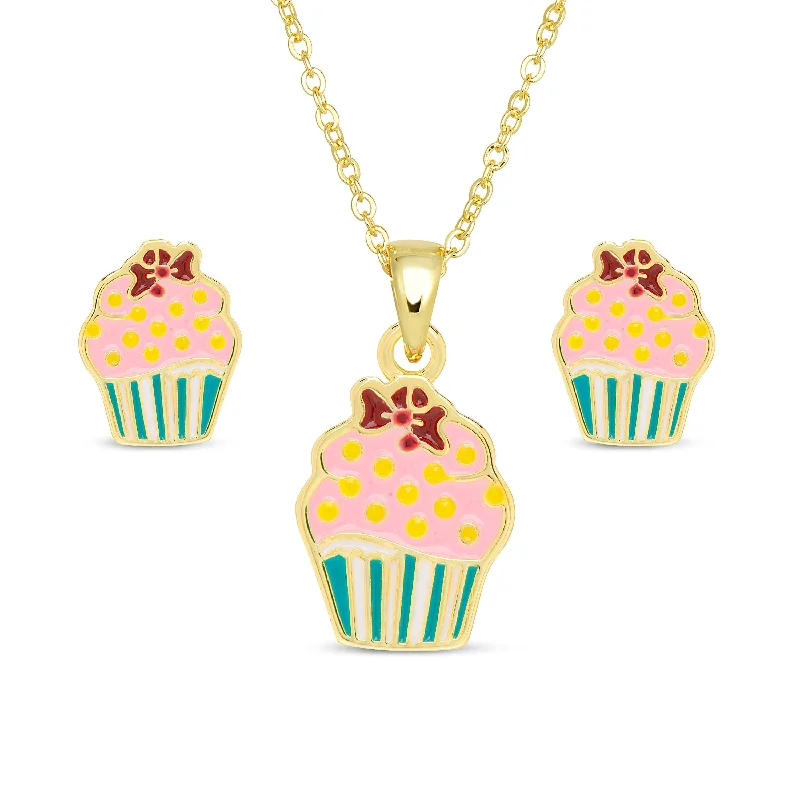 Kids' Plastic Animal - Shaped Stud Earrings in Bright Colors for a Fun and Safe AccessoryCupcake Necklace and Earrings Set